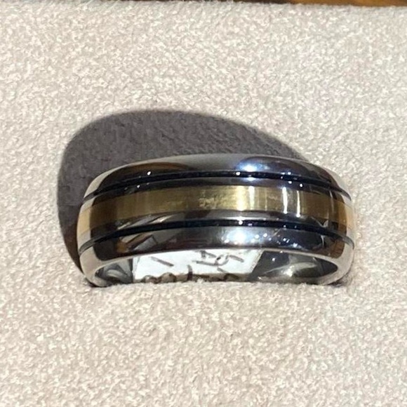 14k yellow gold and tungsten mens ring / wedding band